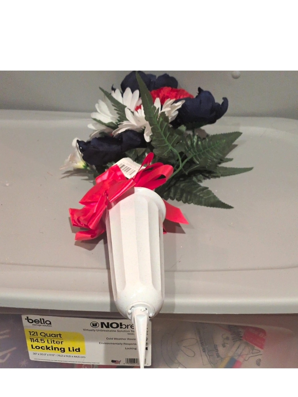 Abella White Wall Vase with Navy, Red and Green Faux Blooms